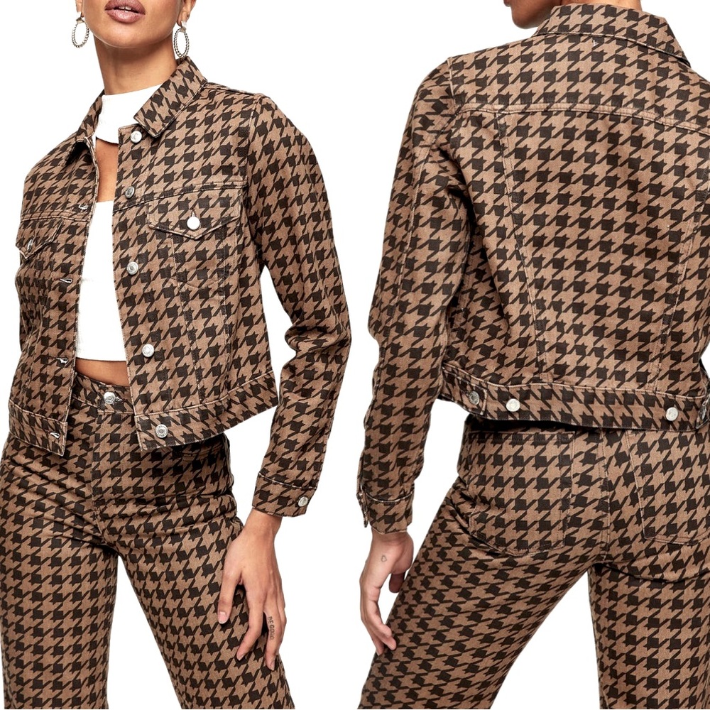 Houndstooth Crop Denim Jacket